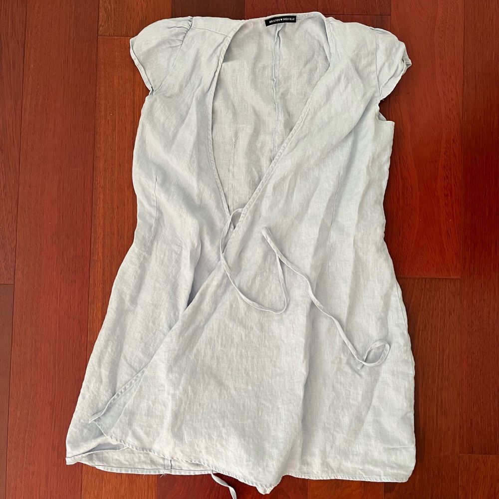 Brandy Melville Blue Linen Wrap Dress